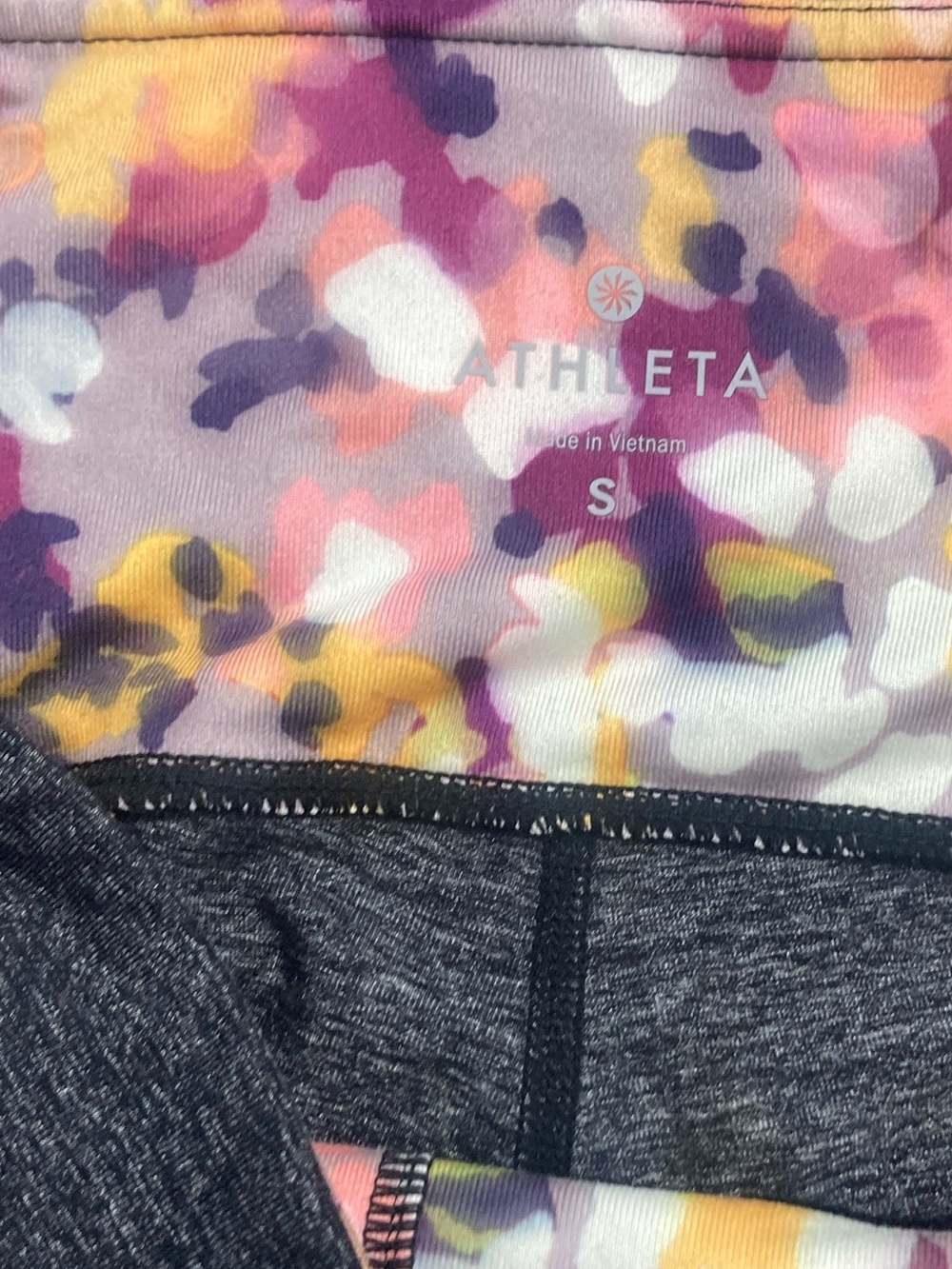 Athleta Dark Gray Leggings with Pink & Purple Floral Side Panels very soft - Picture 7 of 7